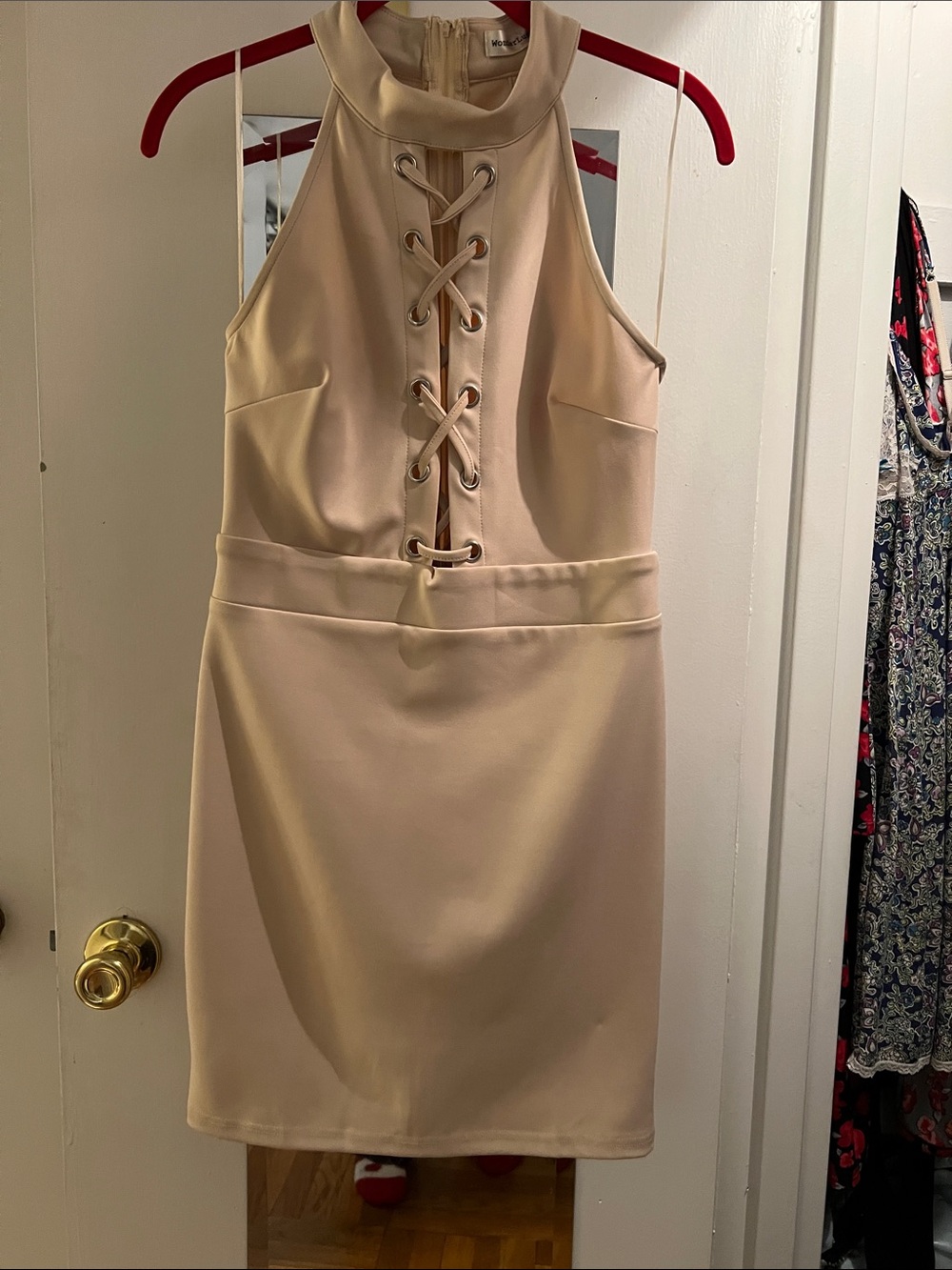 Wolford Cream Lace-Up Halter Mini Dress